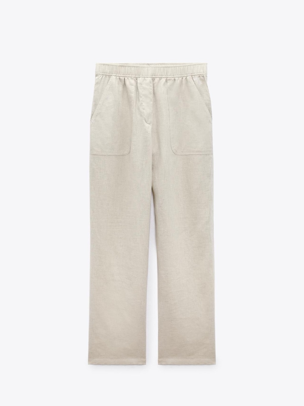 Zara Lightweight Elastic-Waist Linen Straight Leg Pants XS